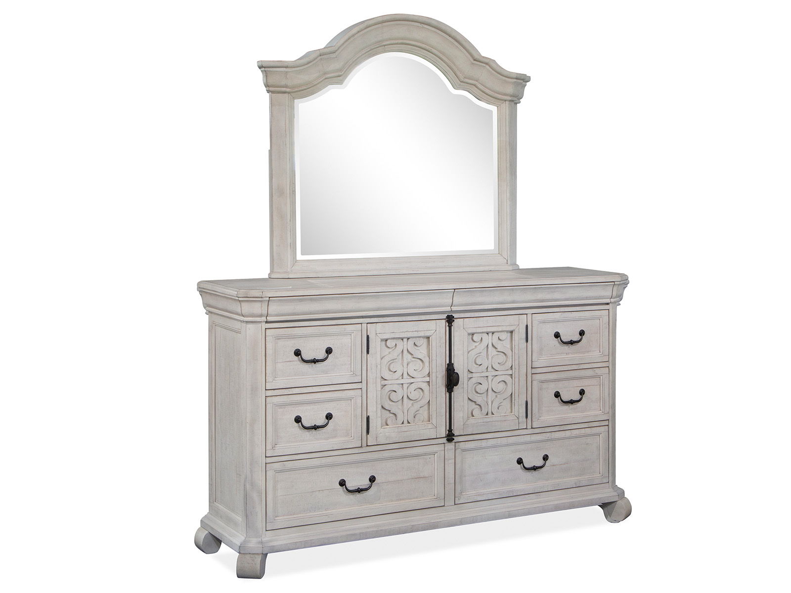 Bronwyn - Drawer Dresser With Shaped Mirror - Alabaster