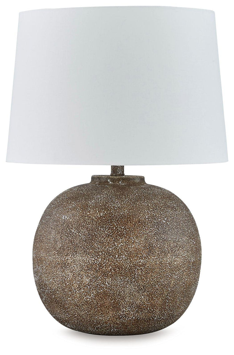 Signature Design by Ashley® - Neavesboro - Antique Brown / White - Metal Table Lamp - 5th Avenue Furniture