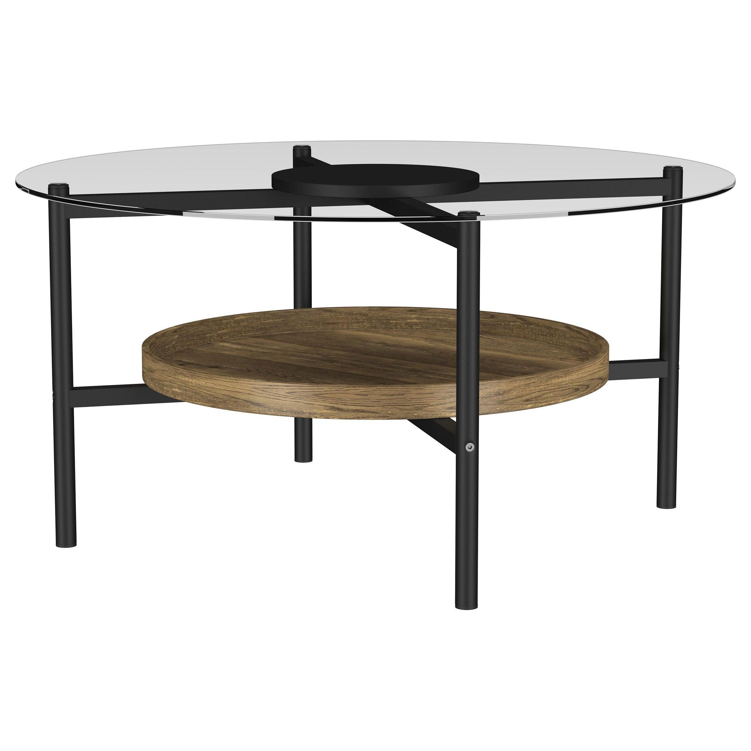 Coaster Fine Furniture - Delfin - Round Glass Top Coffee Table With Shelf - Black / Brown - 5th Avenue Furniture