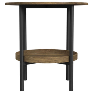 Coaster Fine Furniture - Delfin - Round Glass Top End Table With Shelf - Black / Brown - 5th Avenue Furniture