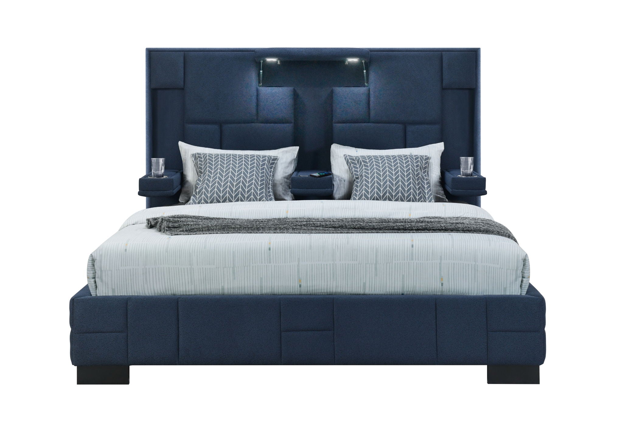 Oscar - King Bed Without Wood Trim - Navy Blue