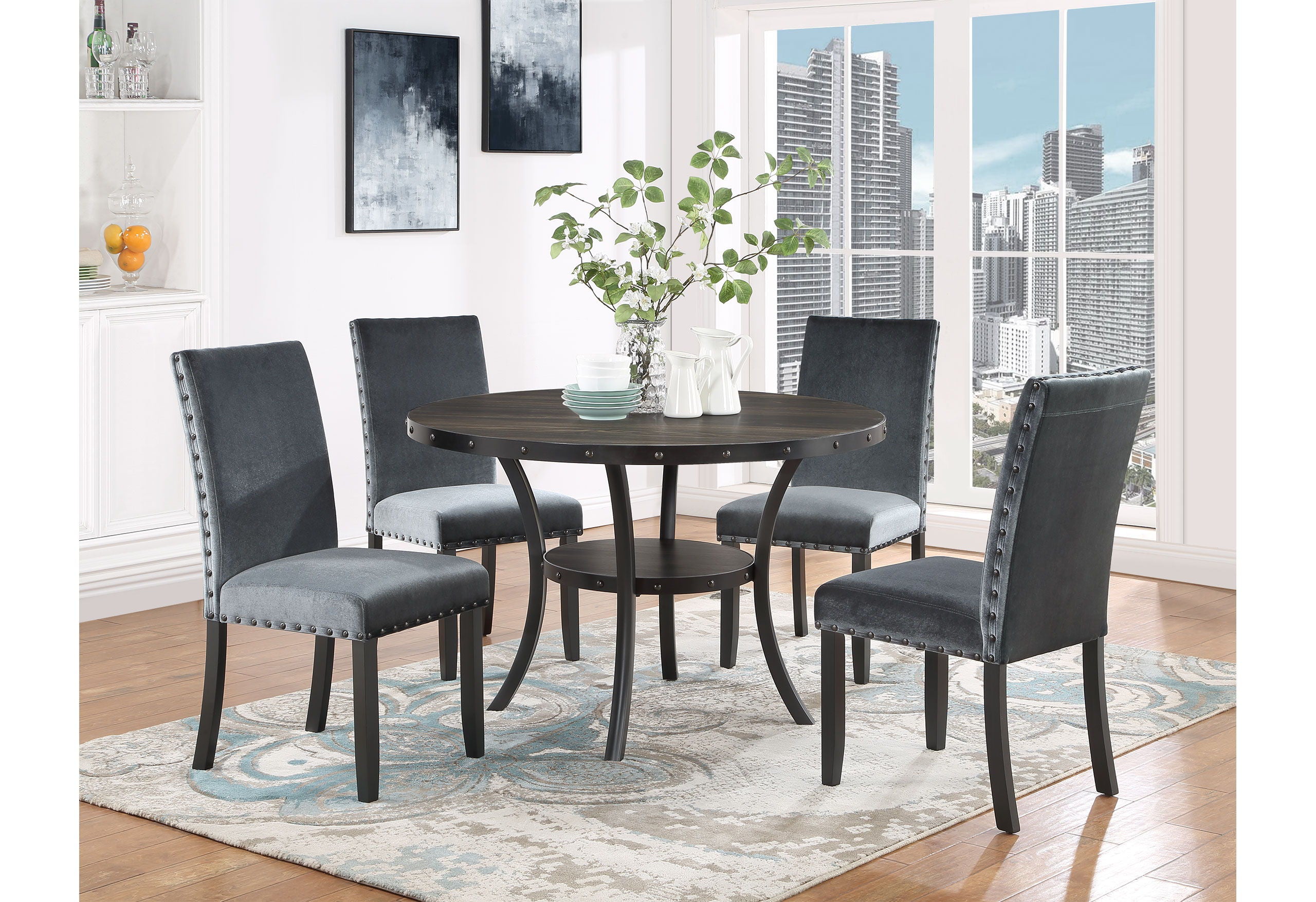 D1622 Dining Table And Four D1622 Dining Chairs - Gray