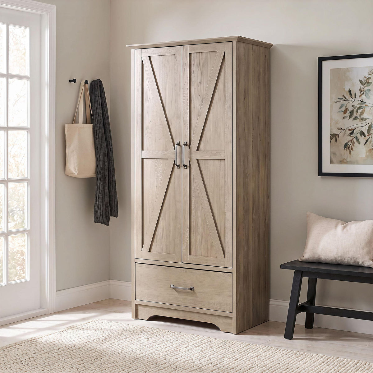Arvida 2-door Bedroom Wardrobe Storage Cabinet Armoire Latte