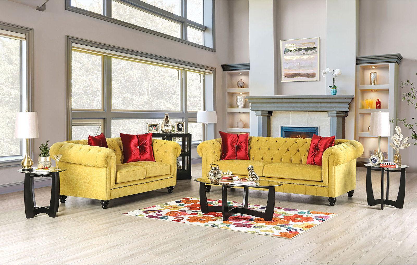 Furniture of America - Eliza - Loveseat - Royal Yellow / Red - 5th Avenue Furniture