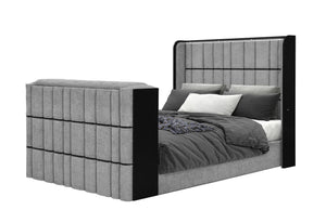 Isabella - 5pc King Complete Bedroom Set (Queen Bed Group With LED, TV Lift, Bluetooth Speaker And Fireplace Crystal) - Gray