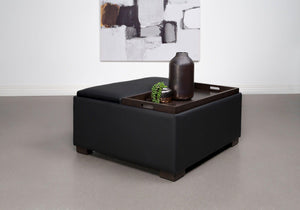 Coaster Fine Furniture - Paris - Multifunctional Upholstered Storage Ottoman With Utility Tray - Black - 5th Avenue Furniture