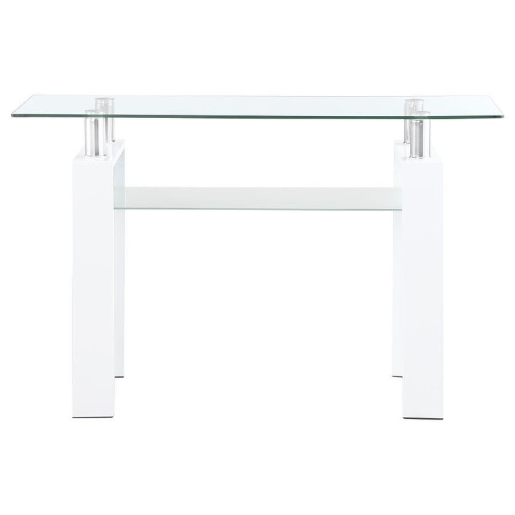 Coaster Fine Furniture - Dyer - Rectangular Glass Top Sofa Table With Shelf - White - 5th Avenue Furniture