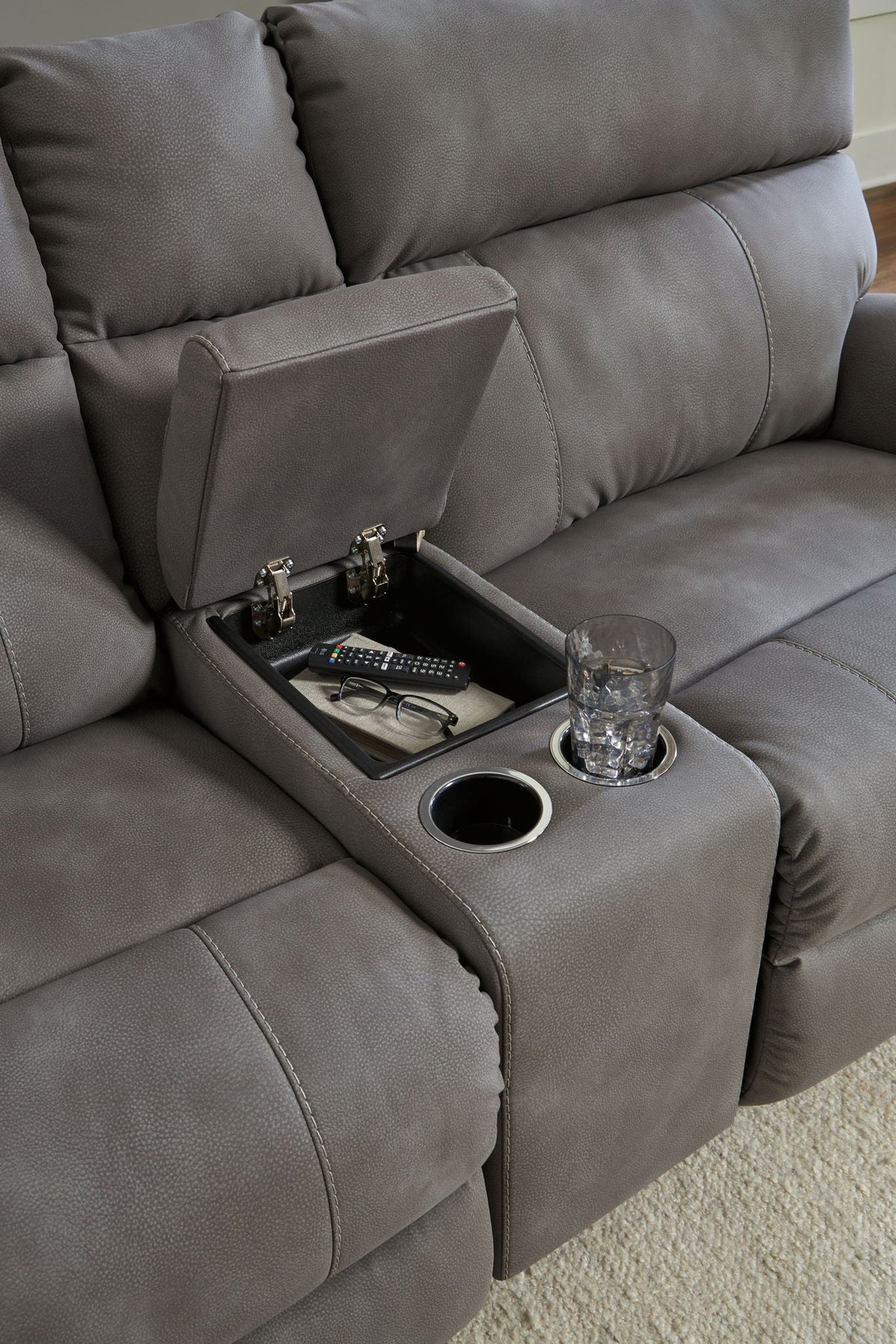 Next-Gen DuraPella Slate 6-piece console with hidden storage and two cup holders