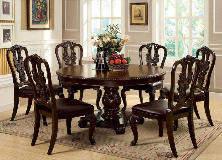 Furniture of America - Bellagio - Round Dining Table - Brown Cherry - 5th Avenue Furniture