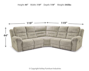 Signature Design by Ashley® - Family Den - Pewter - 3-Piece Power Reclining Sectional With 2 Loveseats - 5th Avenue Furniture
