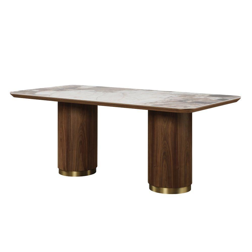 ACME - Willene - Dining Table With Ceramic Top - Walnut - 5th Avenue Furniture