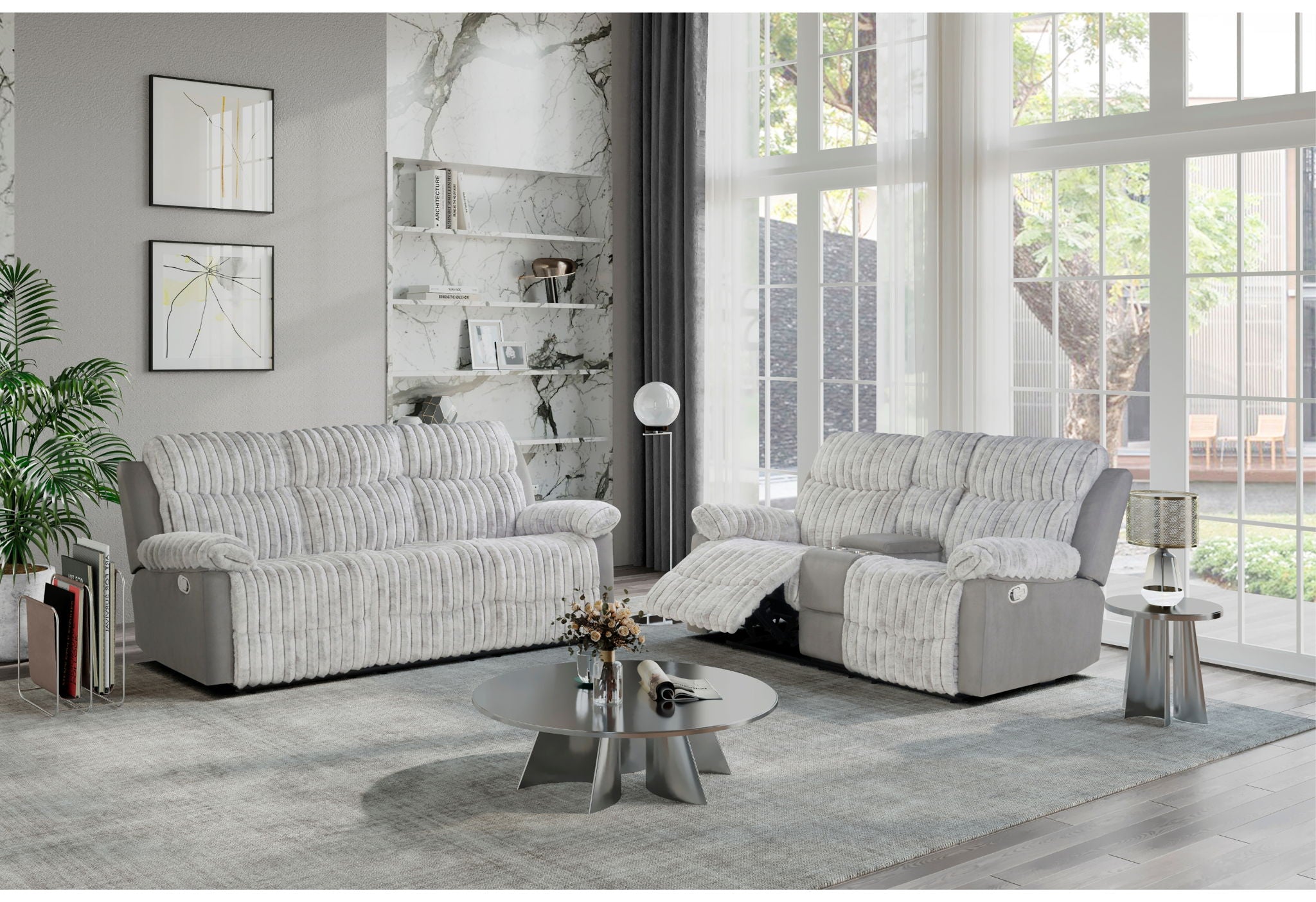 U6028 - Reclining Sofa / Console Reclining Loveseat - Gray