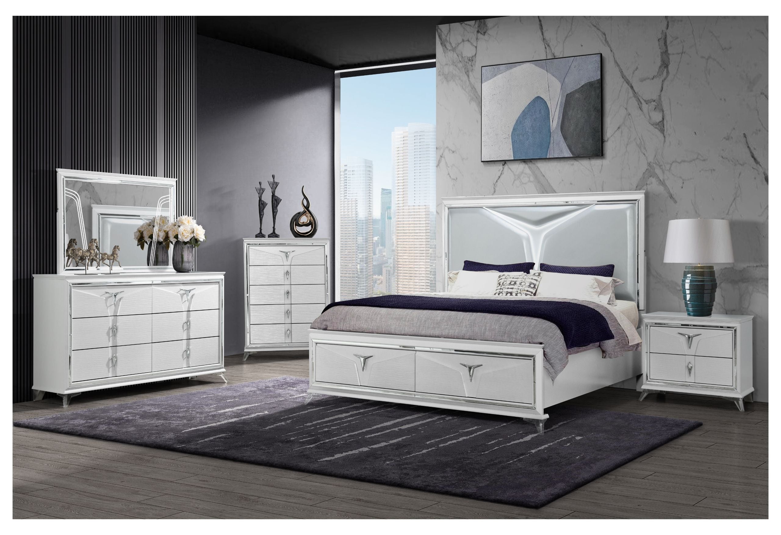 Romo - 6 Piece Queen Bedroom Set With Two Nightstands - White