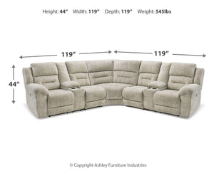 Signature Design by Ashley® - Family Den - Pewter - 3-Piece Power Reclining Sectional With 2 Loveseats With Console - 5th Avenue Furniture