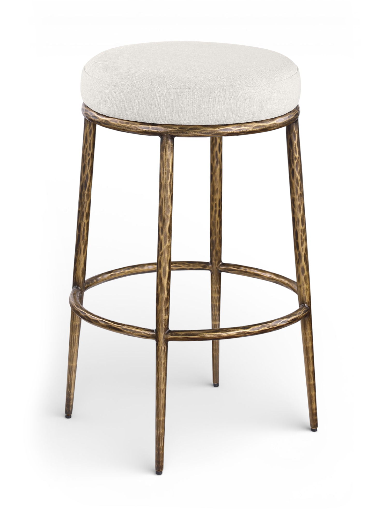 Ferro - Performance Fabric Upholstered Backless Bar Stool - Cream / Antique Brass