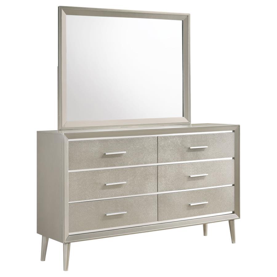 Ramon - 6-Drawer Dresser With Mirror - Metallic Sterling