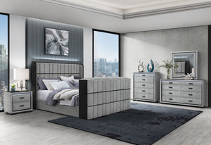 Isabella - 5pc King Complete Bedroom Set (Queen Bed Group With LED, TV Lift, Bluetooth Speaker And Fireplace Crystal) - Gray