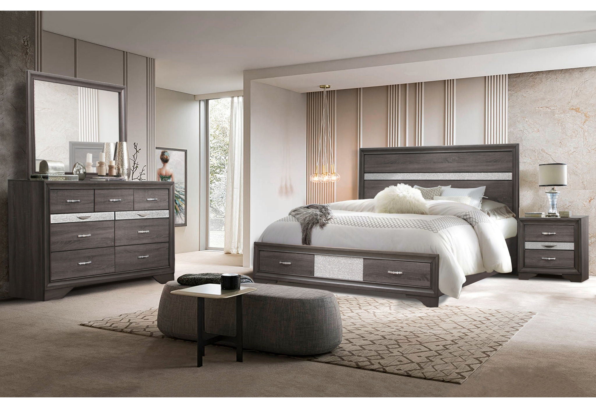 Seville - 5 Piece Full Bedroom Set - Dark Gray