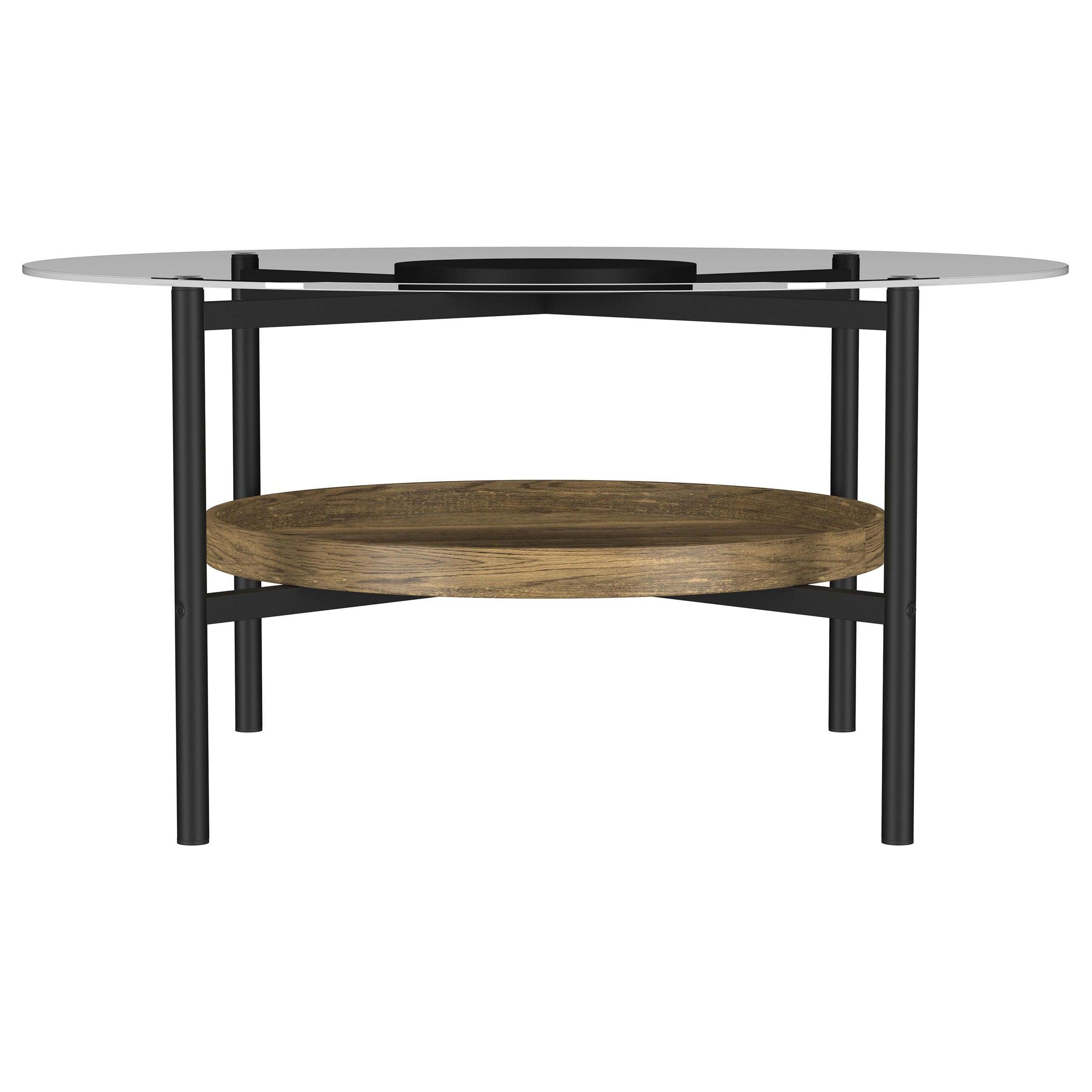 Coaster Fine Furniture - Delfin - Round Glass Top Coffee Table With Shelf - Black / Brown - 5th Avenue Furniture