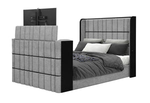 Isabella - 5pc King Complete Bedroom Set (Queen Bed Group With LED, TV Lift, Bluetooth Speaker And Fireplace Crystal) - Gray