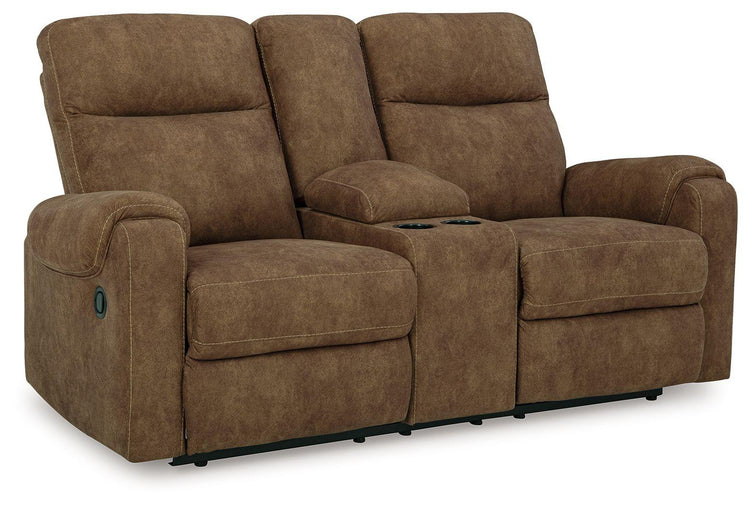 Signature Design by Ashley® - Edenwold - Brindle - Dbl Reclining Loveseat With Console - 5th Avenue Furniture