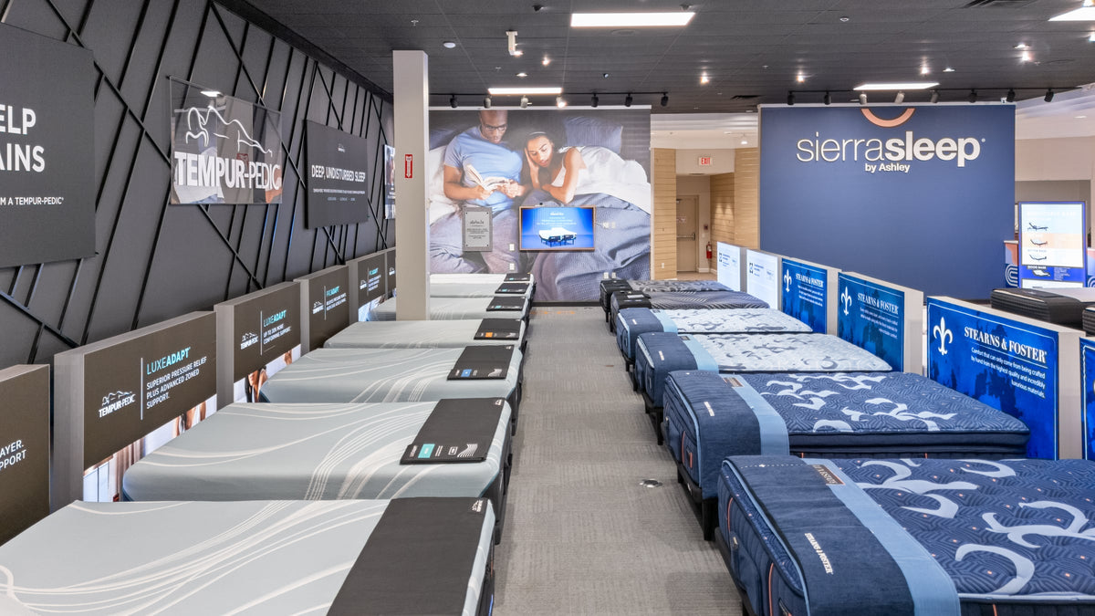Mattresses on display in the Southfield Sleep Studio