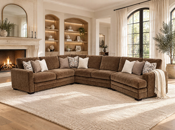 Luxor 4-piece sectional with RAF cuddler on your right when facing the sectional, in Thunderstruck Bronze
