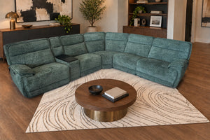 Tribeca Jade 6-piece power reclining sectional upright in a warm living room