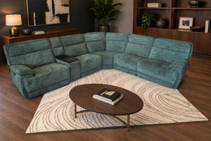 Tribeca Jade sectional upright in a charcoal-accented living room
