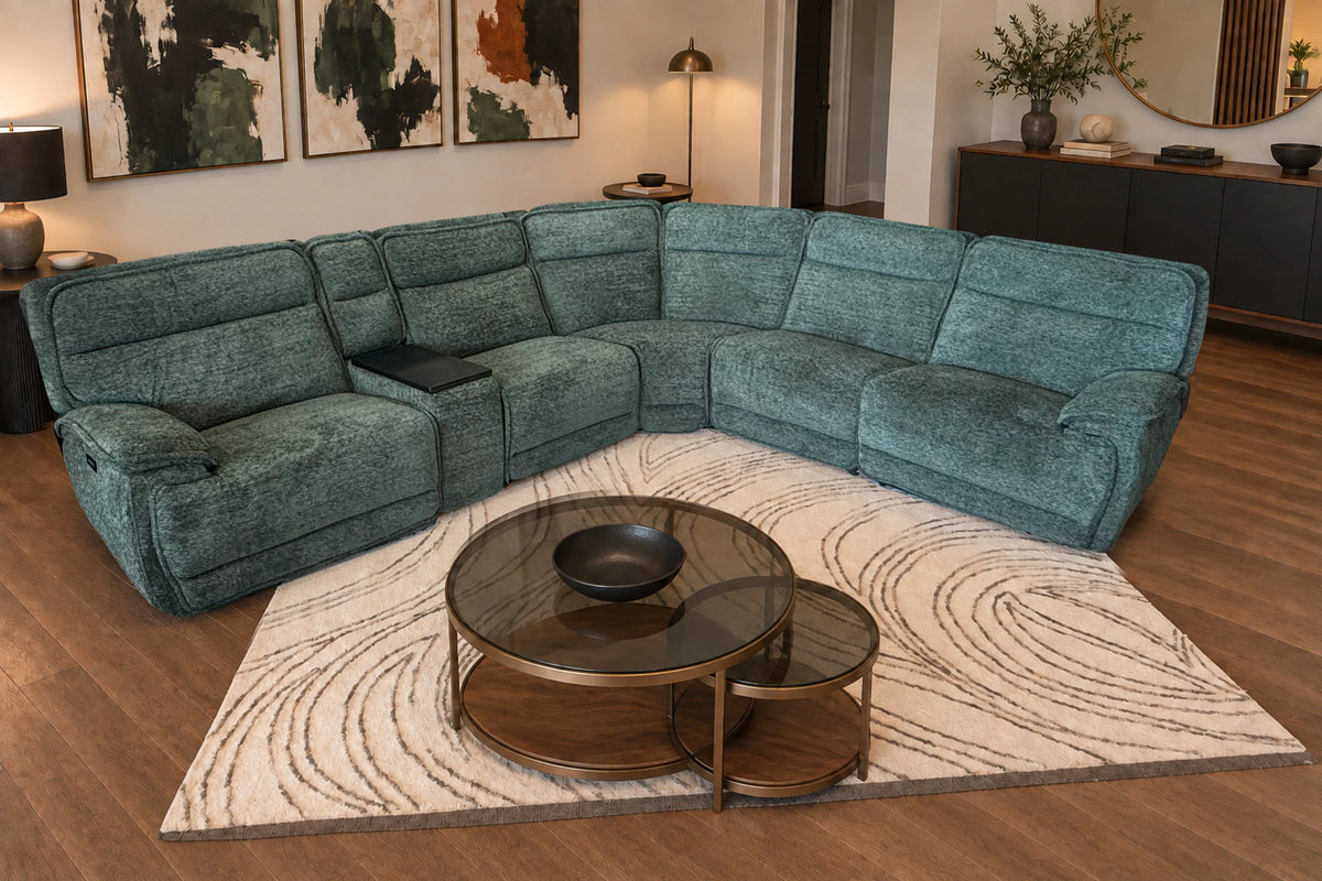 Tribeca Jade sectional upright in a bright living room