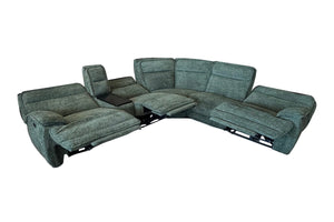Tribeca Jade sectional with three reclining footrests extended on a white background