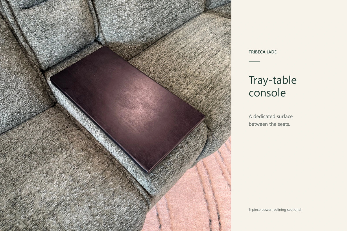 Tribeca Jade tray-table console closed between the seats