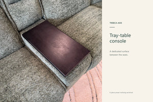 Tribeca Jade tray-table console closed between the seats