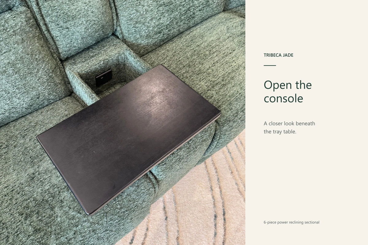 Tribeca Jade console open beneath the tray table