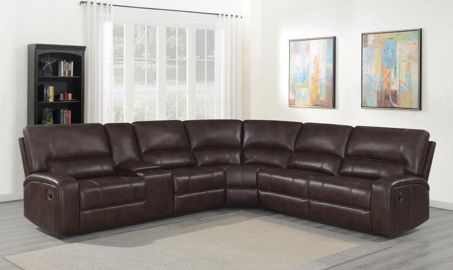 CoasterEssence - Brunson - 3 Piece Upholstered Motion Sectional - Brown - 5th Avenue Furniture