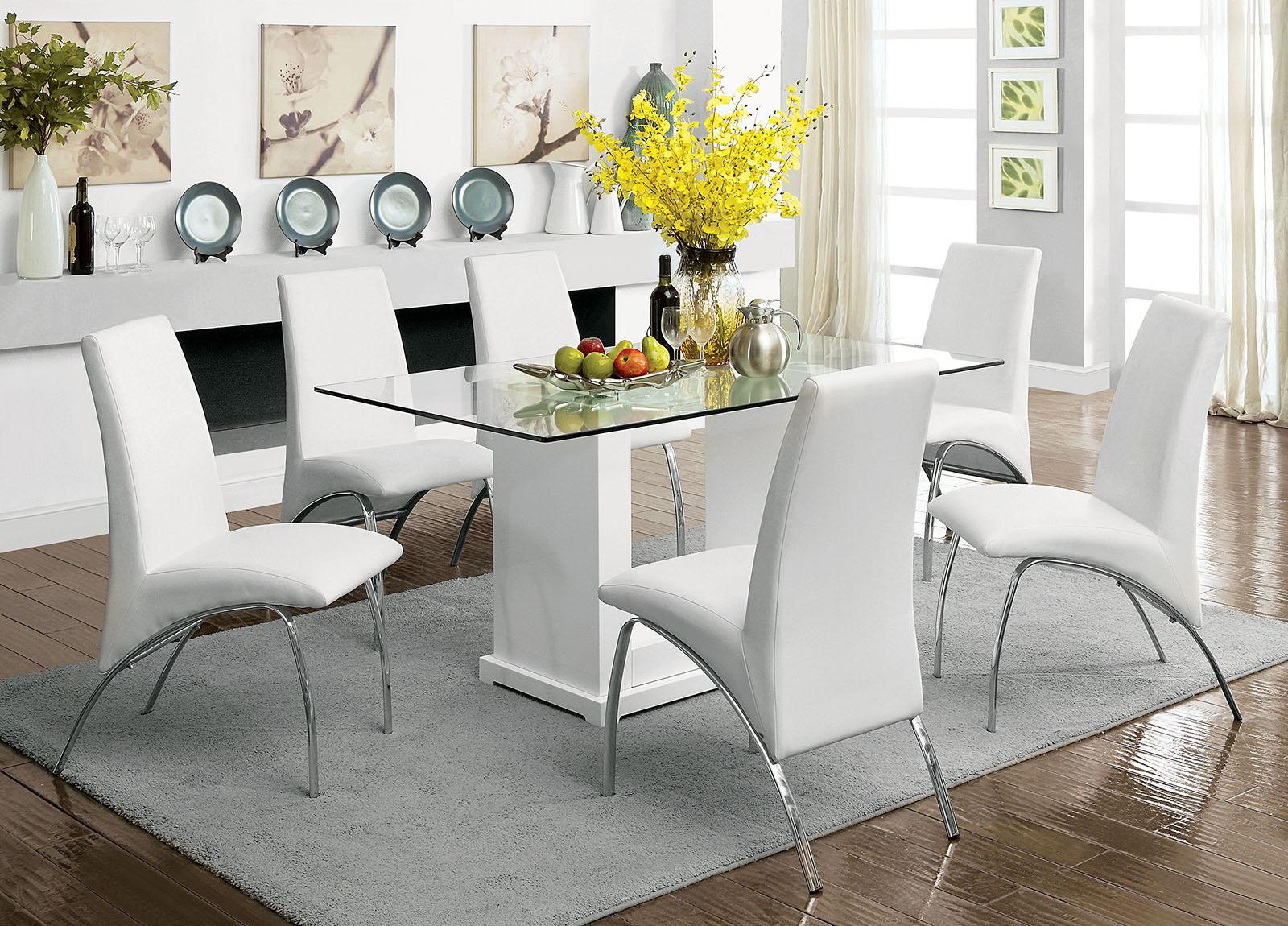 Furniture of America - Eva - Dining Table - White / Clear - 5th Avenue Furniture