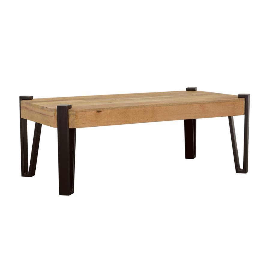 CoasterEssence - Winston - Wooden Rectangular Top Coffee Table - Natural And Matte Black - 5th Avenue Furniture