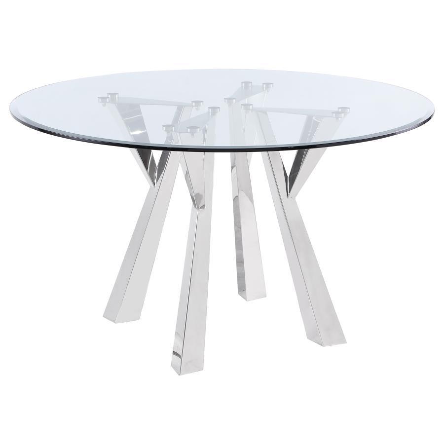 Coaster Fine Furniture - Alaia - Round Glass Top Dining Table - Clear And Chrome - 5th Avenue Furniture