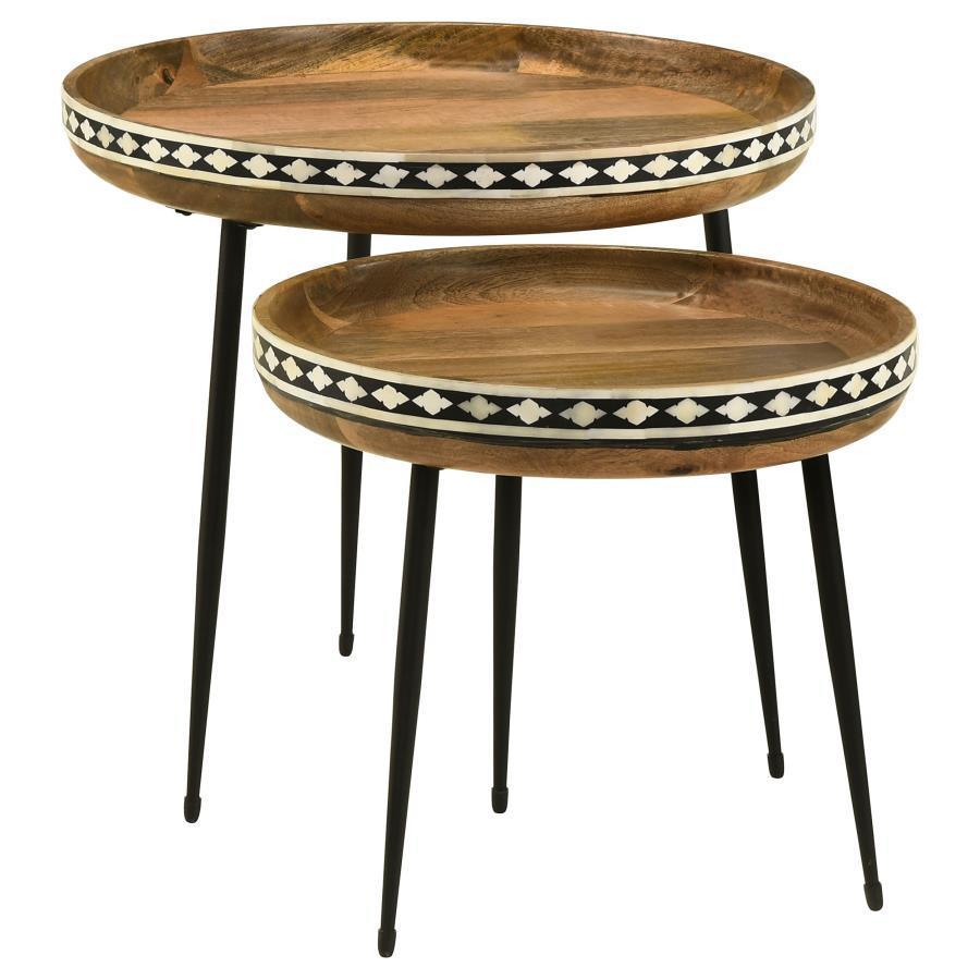 Coaster Fine Furniture - Ollie - 2 Piece Round Nesting Table - Natural And Black - 5th Avenue Furniture