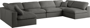 Meridian Furniture - Plush - Velvet Standart Comfort Modular Sectional 6 Piece - Grey - 5th Avenue Furniture