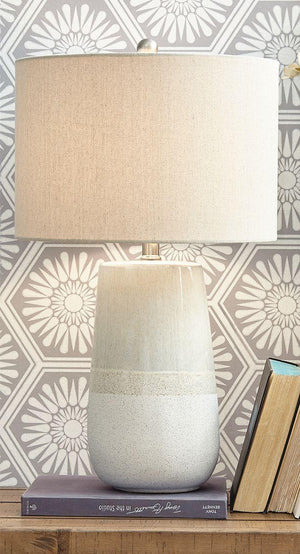 Ashley Furniture - Shavon - Beige / White - Ceramic Table Lamp - 5th Avenue Furniture