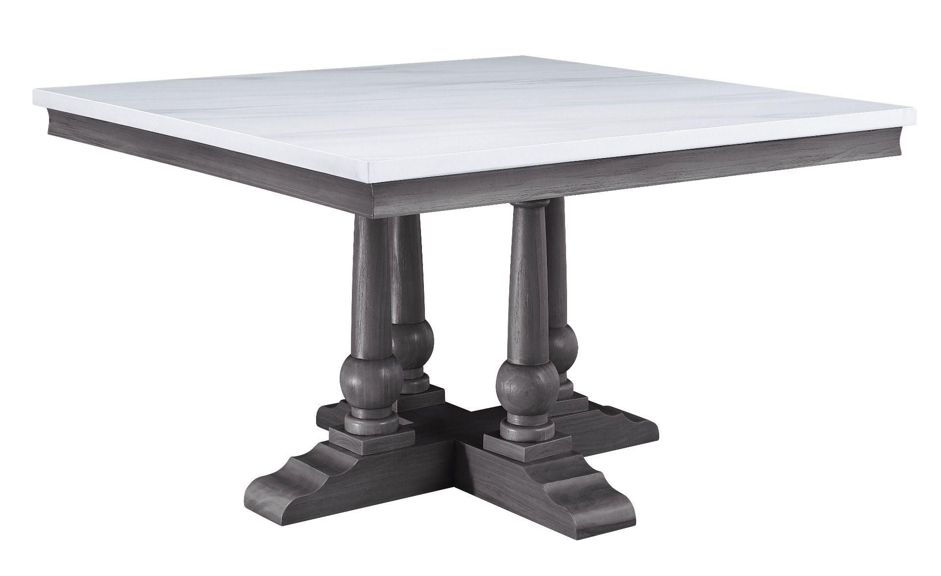 ACME - Yabeina - Dining Table - Marble Top & Gray Oak Finish - 30" - 5th Avenue Furniture