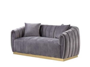 ACME - Elchanon - Loveseat - Gray Velvet & Gold Finish - 5th Avenue Furniture