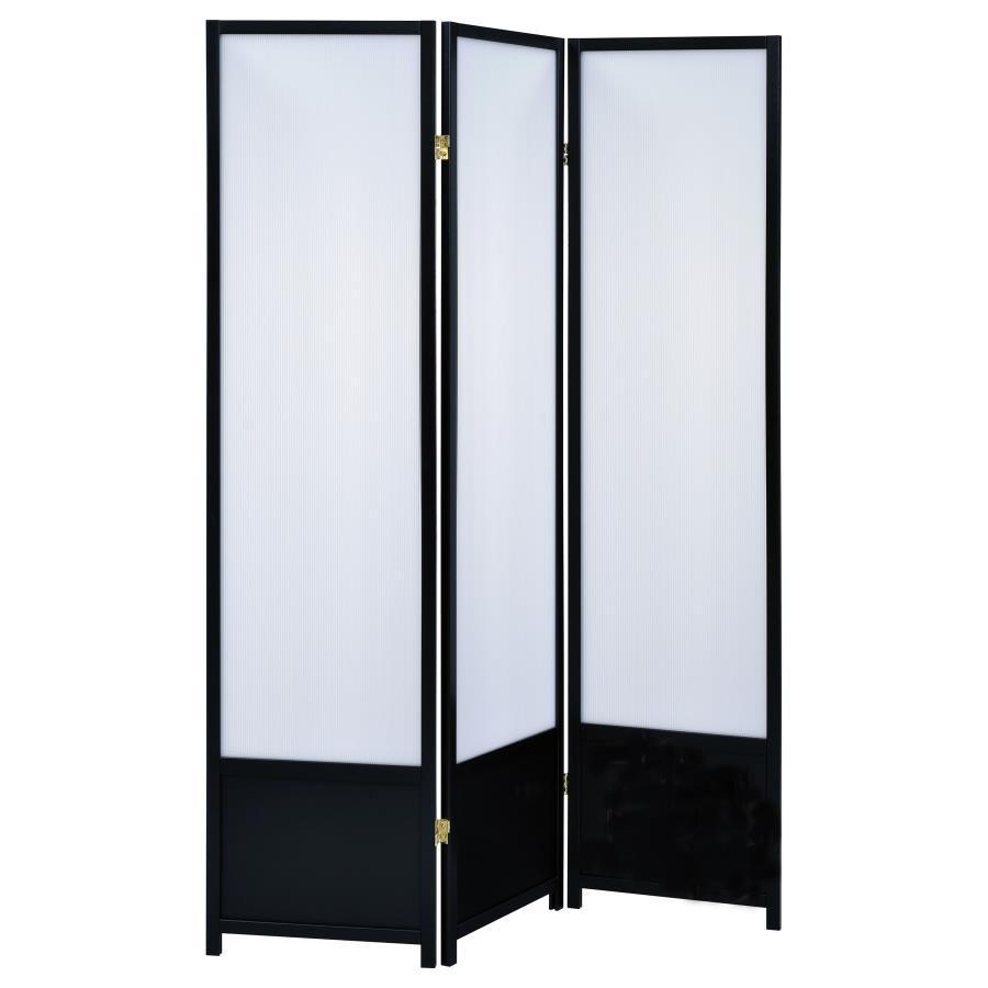 CoasterEveryday - Calix - 3-Panel Folding Floor Screen - Translucent And Black - 5th Avenue Furniture