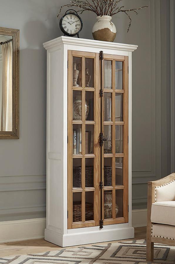 CoasterElevations - Tammi - 2-Door Tall Cabinet - Antique White And Brown - 5th Avenue Furniture