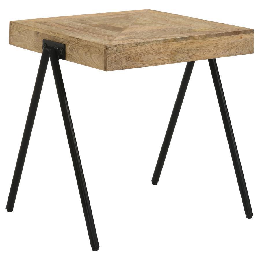 CoasterEssence - Avery - Square End Table With Metal Legs - Natural And Black - 5th Avenue Furniture