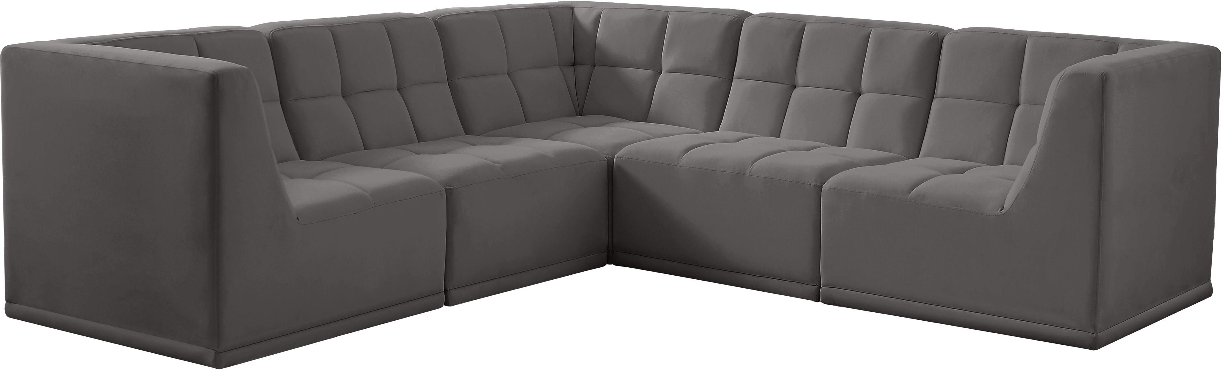 Meridian Furniture - Relax - Modular Sectional 5 Piece - Gray - Modern & Contemporary - 5th Avenue Furniture