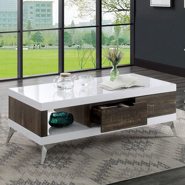 Furniture of America - Corinne - Coffee Table - White / Distressed Dark Oak - 5th Avenue Furniture