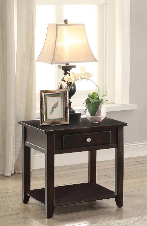 CoasterEssence - Bradford - Square 1-Shelf End Table - Walnut - 5th Avenue Furniture