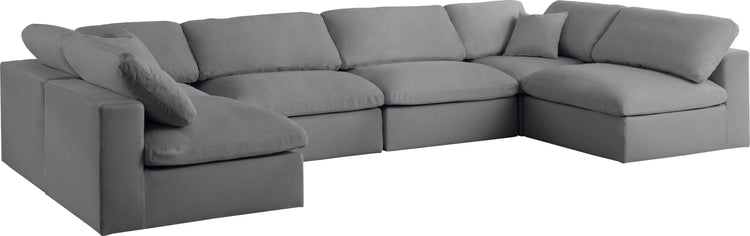 Meridian Furniture - Serene - Linen Textured Fabric Deluxe Comfort Modular Sectional 6 Piece - Grey - Fabric - 5th Avenue Furniture